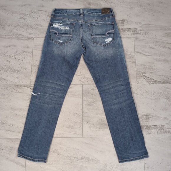 American Eagle Tomgirl Jeans Ripped Destroyed Super Stretch Slim Leg Denim - Picture 9 of 16